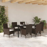 Set da Pranzo per Giardino con cuscino 7 pcs Marrone polyrattan