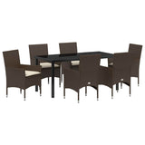 Set da Pranzo per Giardino con cuscino 7 pcs Marrone polyrattan