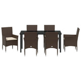 Set da Pranzo per Giardino con cuscino 7 pcs Marrone polyrattan