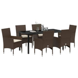 Set da Pranzo per Giardino con cuscino 7 pcs Marrone polyrattan