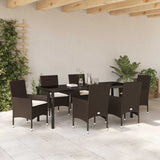Set da Pranzo per Giardino con cuscino 7 pcs Marrone polyrattan