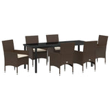 Set da Pranzo per Giardino con cuscino 7 pcs Marrone polyrattan