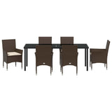 Set da Pranzo per Giardino con cuscino 7 pcs Marrone polyrattan