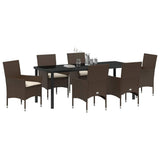 Set da Pranzo per Giardino con cuscino 7 pcs Marrone polyrattan