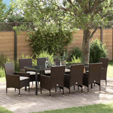 Set da Pranzo per Giardino con cuscino 9 pcs Marrone polyrattan