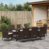 Set da Pranzo per Giardino con cuscino 9 pcs Marrone polyrattan
