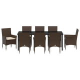 Set da Pranzo per Giardino con cuscino 9 pcs Marrone polyrattan