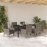 Set da Pranzo per Giardino con cuscino 7 pcs Grigio polyrattan