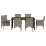 Set da Pranzo per Giardino con cuscino 7 pcs Grigio polyrattan