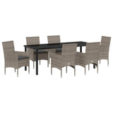 Set da Pranzo per Giardino con cuscino 7 pcs Grigio polyrattan