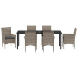 Set da Pranzo per Giardino con cuscino 7 pcs Grigio polyrattan