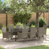 Set da Pranzo per Giardino con cuscino 9 pcs Grigio polyrattan