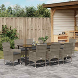 Set da Pranzo per Giardino con cuscino 9 pcs Grigio polyrattan