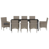 Set da Pranzo per Giardino con cuscino 9 pcs Grigio polyrattan