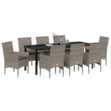 Set da Pranzo per Giardino con cuscino 9 pcs Grigio polyrattan