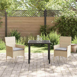 Set da Pranzo per Giardino con cuscino 3 pcs Beige polyrattan