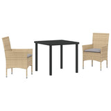 Set da Pranzo per Giardino con cuscino 3 pcs Beige polyrattan