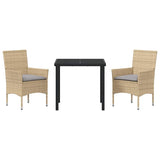Set da Pranzo per Giardino con cuscino 3 pcs Beige polyrattan
