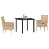 Set da Pranzo per Giardino con cuscino 3 pcs Beige polyrattan