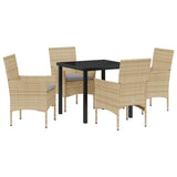 Set da Pranzo per Giardino con cuscino 5 pcs Beige polyrattan
