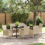 Set da Pranzo per Giardino con cuscino 7 pcs Beige polyrattan