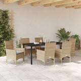 Set da Pranzo per Giardino con cuscino 7 pcs Beige polyrattan