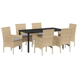 Set da Pranzo per Giardino con cuscino 7 pcs Beige polyrattan