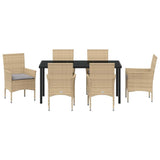 Set da Pranzo per Giardino con cuscino 7 pcs Beige polyrattan