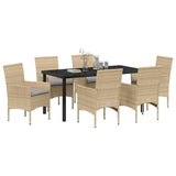 Set da Pranzo per Giardino con cuscino 7 pcs Beige polyrattan