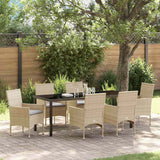 Set da Pranzo per Giardino con cuscino 7 pcs Beige polyrattan