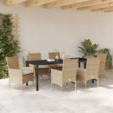 Set da Pranzo per Giardino con cuscino 7 pcs Beige polyrattan