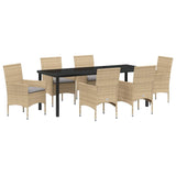 Set da Pranzo per Giardino con cuscino 7 pcs Beige polyrattan