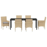 Set da Pranzo per Giardino con cuscino 7 pcs Beige polyrattan