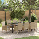 Set da Pranzo per Giardino con cuscino 9 pcs Beige polyrattan