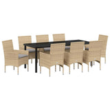Set da Pranzo per Giardino con cuscino 9 pcs Beige polyrattan