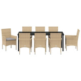Set da Pranzo per Giardino con cuscino 9 pcs Beige polyrattan