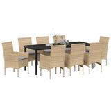 Set da Pranzo per Giardino con cuscino 9 pcs Beige polyrattan