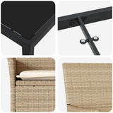 Set da Pranzo per Giardino con cuscino 3 pcs Beige polyrattan