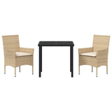 Set da Pranzo per Giardino con cuscino 3 pcs Beige polyrattan