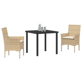 Set da Pranzo per Giardino con cuscino 3 pcs Beige polyrattan
