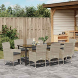 Set da Pranzo per Giardino 9 pcs Grigio chiaro polyrattan