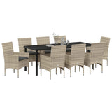 Set da Pranzo per Giardino 9 pcs Grigio chiaro polyrattan