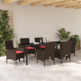 Set di tavolo e sedie con cuscino 7 pcs Marrone Rattan in PE