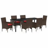 Set di tavolo e sedie con cuscino 7 pcs Marrone Rattan in PE