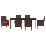 Set di tavolo e sedie con cuscino 7 pcs Marrone Rattan in PE