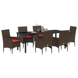 Set di tavolo e sedie con cuscino 7 pcs Marrone Rattan in PE