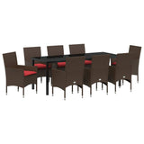 Set di tavolo e sedie con cuscino 9 pcs Marrone Rattan in PE