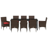 Set di tavolo e sedie con cuscino 9 pcs Marrone Rattan in PE