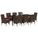 Set di tavolo e sedie con cuscino 9 pcs Marrone Rattan in PE