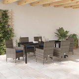 Set di tavolo e sedie con cuscino 7 pcs Grigio Rattan in PE